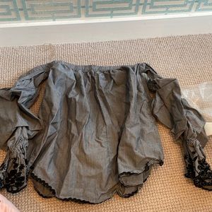 Striped off shoulder small long sleeve top floral